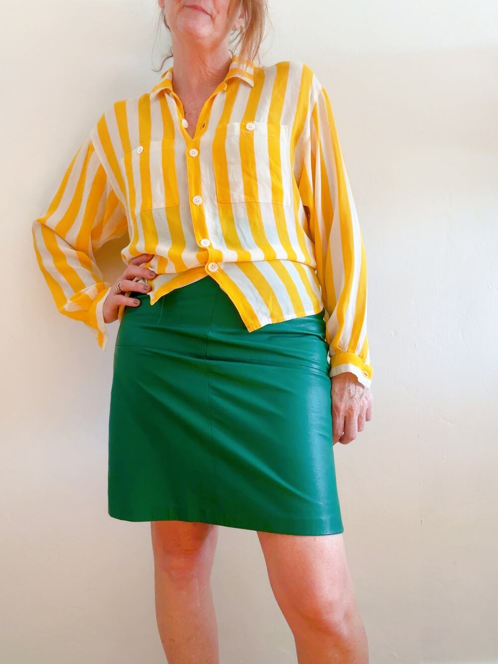 Vintage 80s Green Leather Pencil Skirt Dopamine Bright Fun Closet Staple Size S
